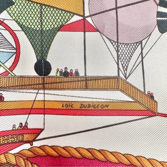 HERMES “Les Folies Du Ciel” Red Multicolor Colorful 100% Silk Scarf Carre 40 - Picture 8 of 12